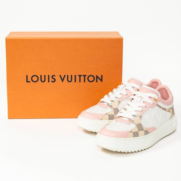 Louis Vuitton Time Out Rose Clair Pink Embossed-Calfskin & Damier Azur Sneakers - Picture 12 of 12